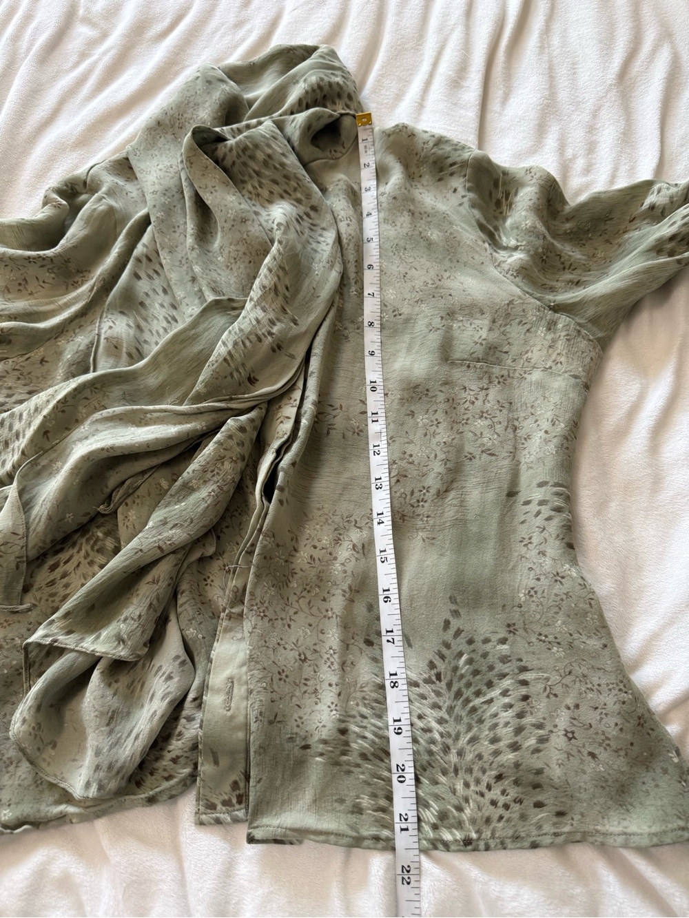 Vintage Saks 100% Silk Floral Cottagecore Green Patterned Tie Neck Blouse Large - Picture 9 of 9